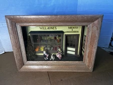 Vintage Folk Art Diorama Shadow Box Colorful Wood Farm Kitchen 3D Picture Market
