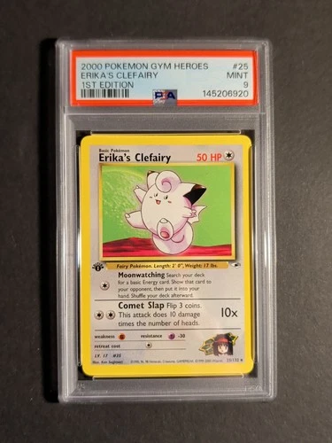 Pokemon Cards: Gym Heroes 1st Edition Rare: Erika's Clefairy 25/132 PSA 9