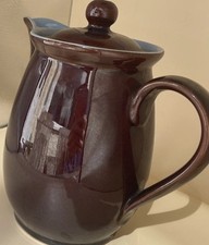 Large  Denby Stoneware 2.5 Pint Brown Blue Teapot Hot Coffee Pot Vintage England