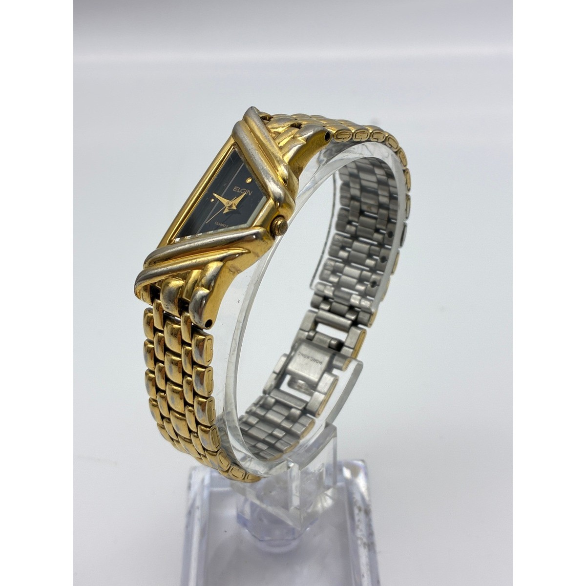 Vintage Elgin Quartz Watch Asymmetrical Triangle Black Dial  display picture 1