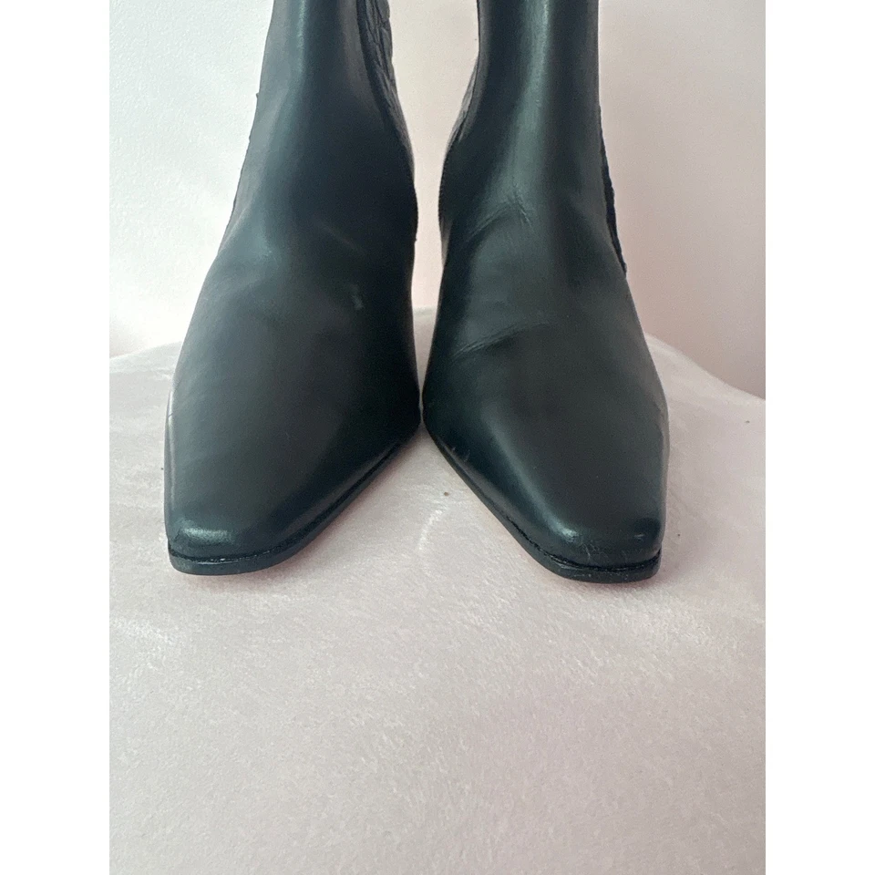 Botas de cuero bordadas florales, punta cuadrada, tacón de aguja, para mujer talla 8 Foto 4 de 4