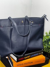 Tommy Hilfiger Large Navy Pebbled Faux Leather Tote Zip-Top Gold Hardware- New