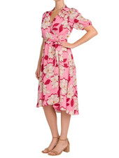 Draper James Women s Wrap Midi Dress Pink Size L NWT Short Sleeve Tie Waist Flow