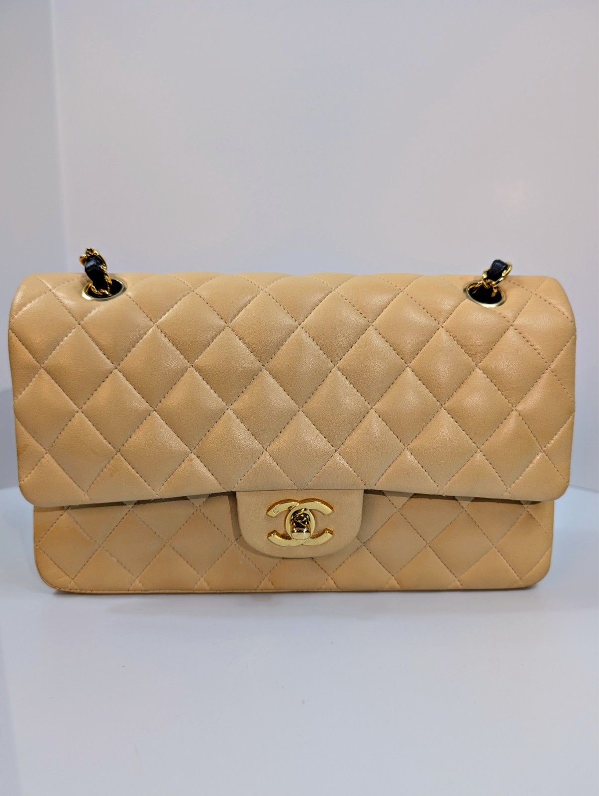 Chanel Vintage Pale Yellow/Cream Lambskin Classic Double Flap Bag (24k Plated) image 3