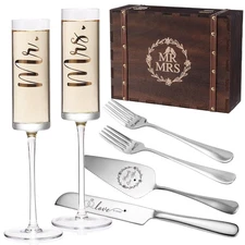 Wedding Champagne Flutes-Mr and Mrs Champagne Glasses with Keepsake Box,Cake ...