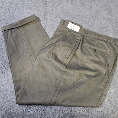 Perry Ellis Mens 36x30 Pleated Chino Pants Olive Drab Cuffed Cotton MG5697M