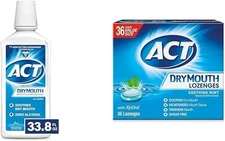 ACT Dry Mouth Anticavity Zero Alcohol Fluoride Mouthwash (33.8 fl oz) & ACT Dry