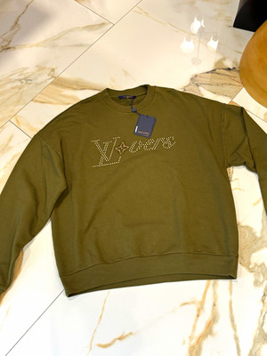 Louis Vuitton Men s Green Logo Studded Crewneck Pullover Fleece XL