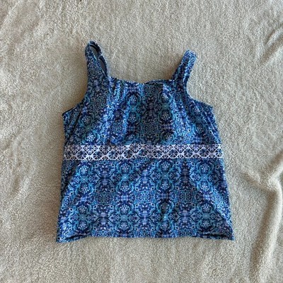 Lands' End Blue Medallion Tankini Top 22W Underwire Adjustable Straps Paisley