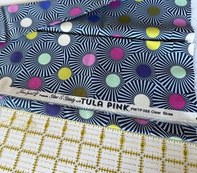 Tula Pink Fabric SLOW & STEADY Clear Skies Blue Raspberry Starburst BTHY 20 x44 