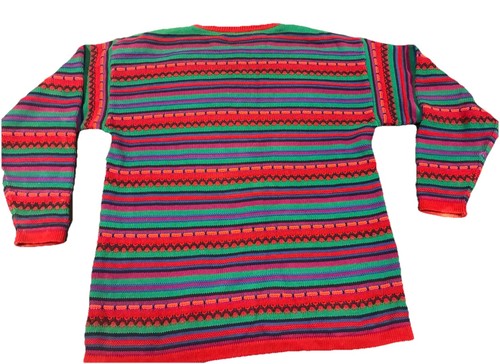 LL BEAN Sweater Men’s L Large Multicolor Striped Textured Knit Biggie Vintage - Picture 2 of 18