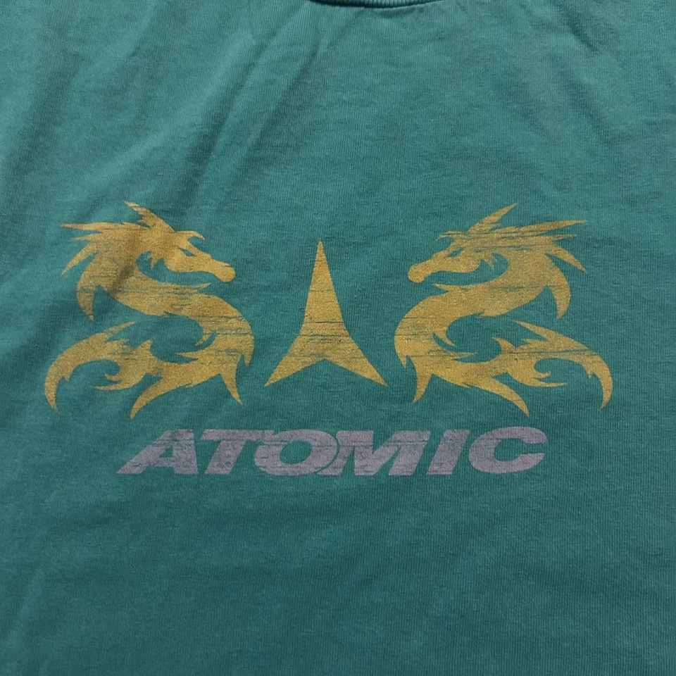 Camiseta De Colección Atomic Snowboarding Dragon Esquí Verde Talla L Cuello Envejecido Foto 3 de 4