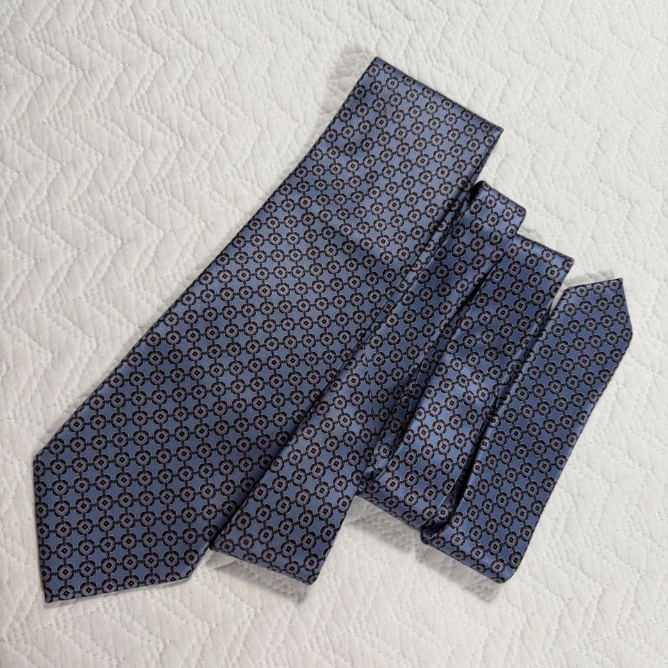 Brioni 100% Silk Tie Blue Burgundy Geometric Pattern Hand Made in Italy Mens - Image 4 of 4