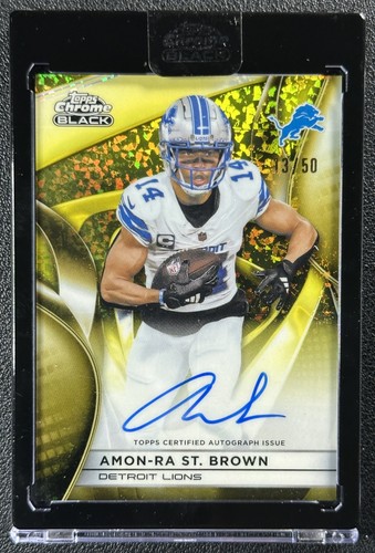 AMON-RA ST. BROWN 2025 TOPPS CHROME BLACK AUTO GOLD MINI-DIAMOND REFRACTOR 13/50