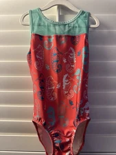 PLUM leotard GYMNASTICS DANCE BALLET size AS adult small CORAL SEAHORSES TEAL