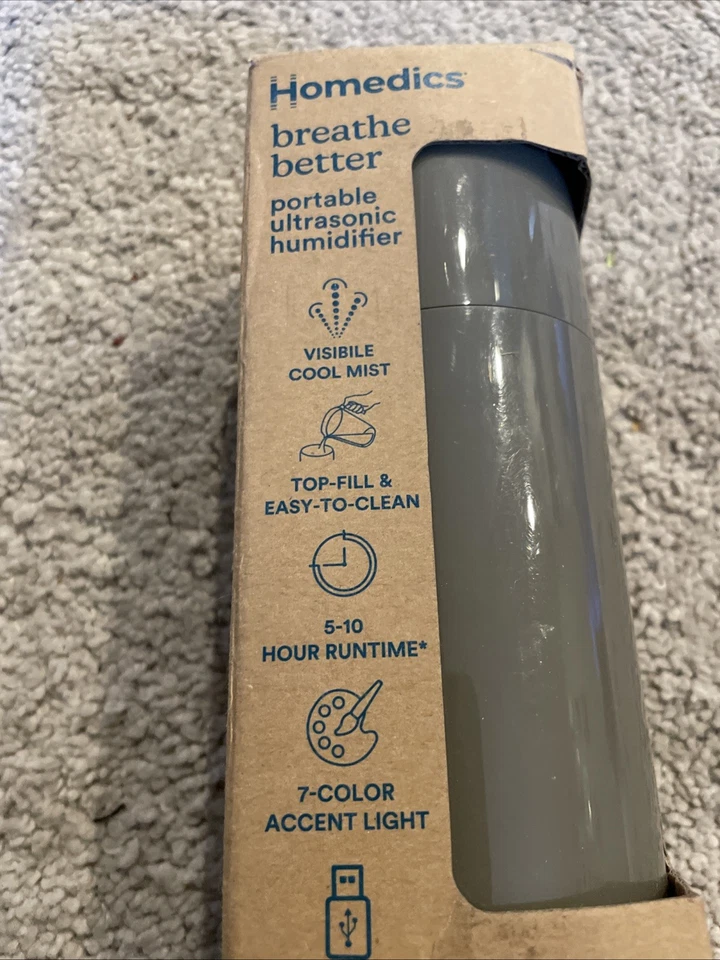 HoMedics Portable Ultrasonic Humidifier  Travel & Personal Cool Mist USB Gray - Image 3 of 4