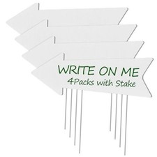 Directional Arrow Signs with Stakes, Pack Blank Yard Signs 17 x 6 Inches 4