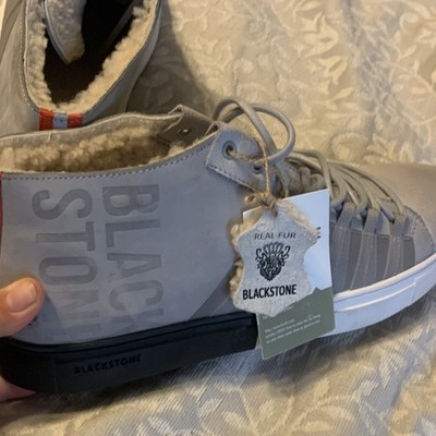 Blackstone SG-17 Silver Sconce Men's Gray Leather Sneakers Lamb Fur US 13.5