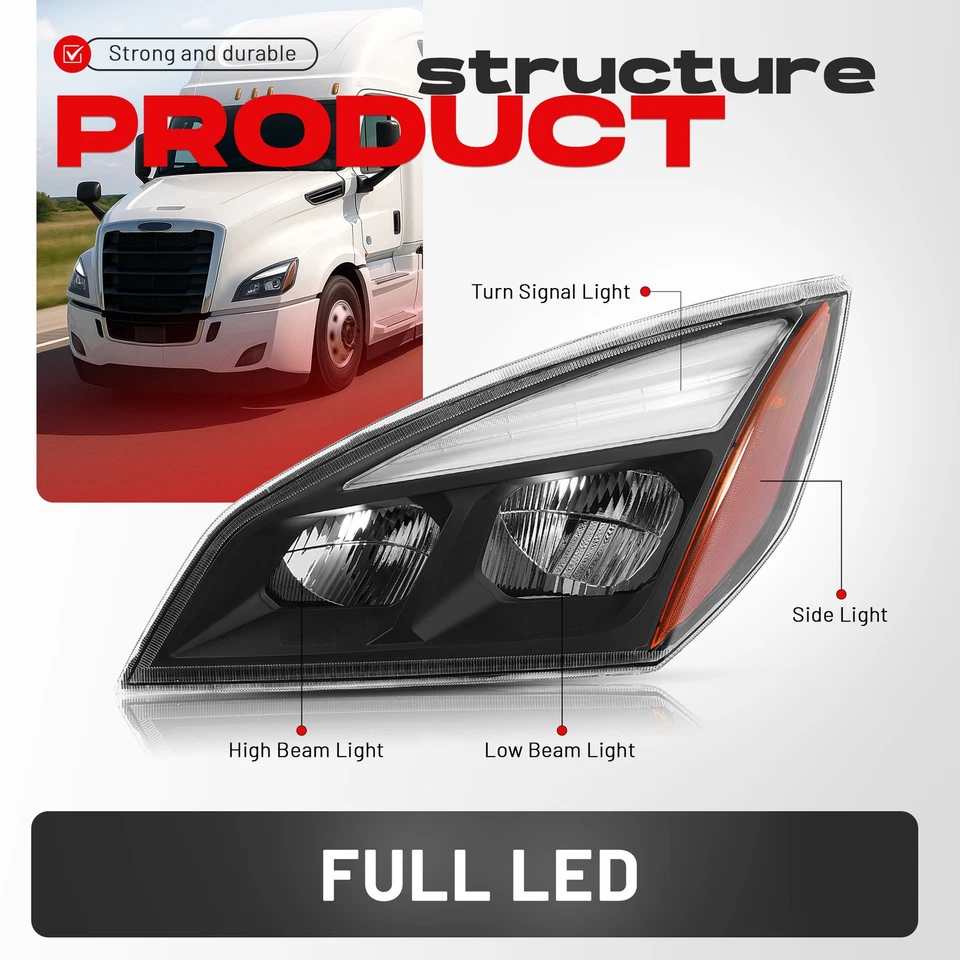 Pair For Freightliner Cascadia 2018-2025 Full LED Black Headlights Headlamps - Image 4 of 4
