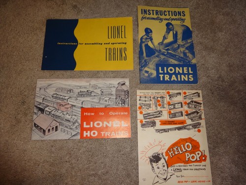 4 VIN ORIGINAL LOT POSTWAR LIONEL TRAINS OPERATING BOOKS / HELLO POP PROMO CARD