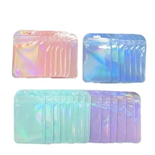 50pcs Holographic Zipper Small Jewelry Bag Pouch for Bead Earring Food Storage S
