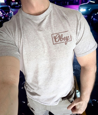 MEN'S TSHIRT: Obey Script Logo Streetwear Skate Surf Urban Style Heather Grey M