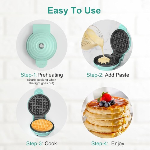 CROWNFUL Mini Waffle Maker Machine, 4 Inch Chaffle with Mint Green - Picture 4 of 7