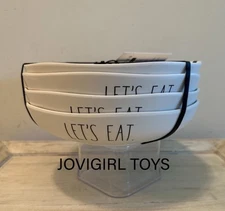 RAE DUNN MELAMINE 9 INCH DINNER BOWLS "LETS EAT” SET OF 4 NEW