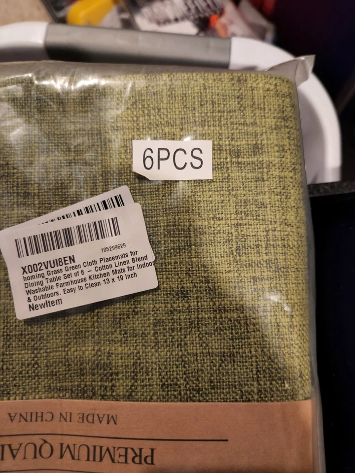 6 Piece Placemat Set - Grass Green w/Black 13 x 19 - Washable Cotton - Image 2 of 4