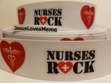 Grosgrain Ribbon Nurses Rock Red Cross Heart Medical Symbol Doctor Hospital 1"