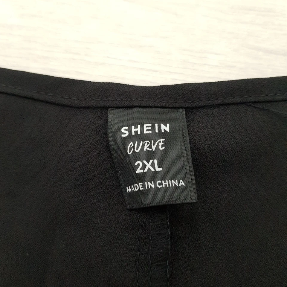 SHEIN CURVE Summer Top Blouse Size 20 Black Short Cap Sleeve Casual Holiday - Image 2 of 4