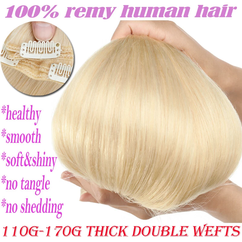 Thick Double Weft Clip In Real Remy Human Hair Extensions Full Head Highlight US - Image 4 of 4