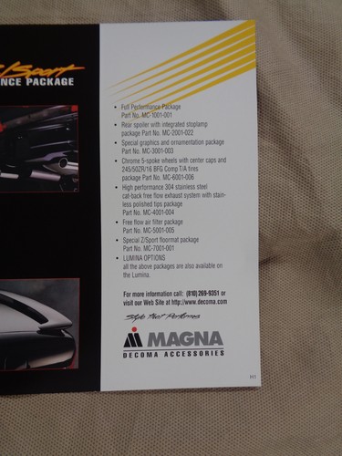 1997 Chevy Monte Carlo Z Sport Performance Package Brochure 97 98 Magna Decoma - Picture 4 of 4