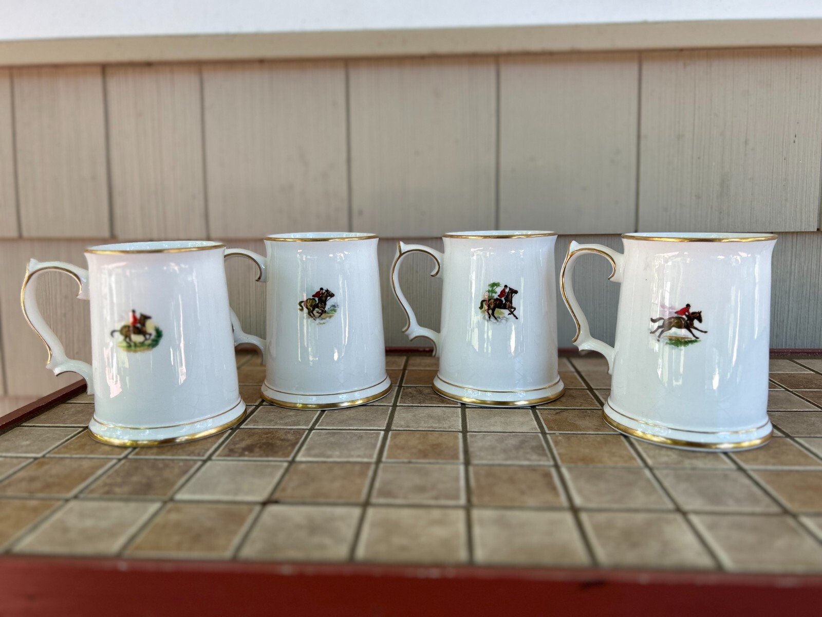 Royal Grafton English Fine Bone China Hunting Scene Tankards, Set of 4
