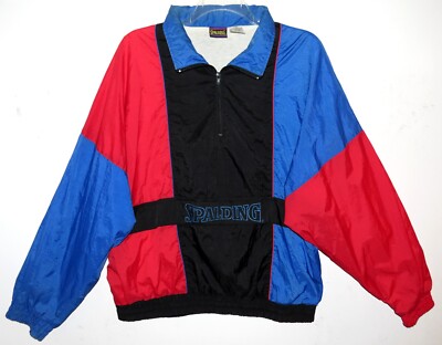 Spalding Colorblock Vintage Windbreaker Jacket Adult Size Large Nylon Pocket Zip
