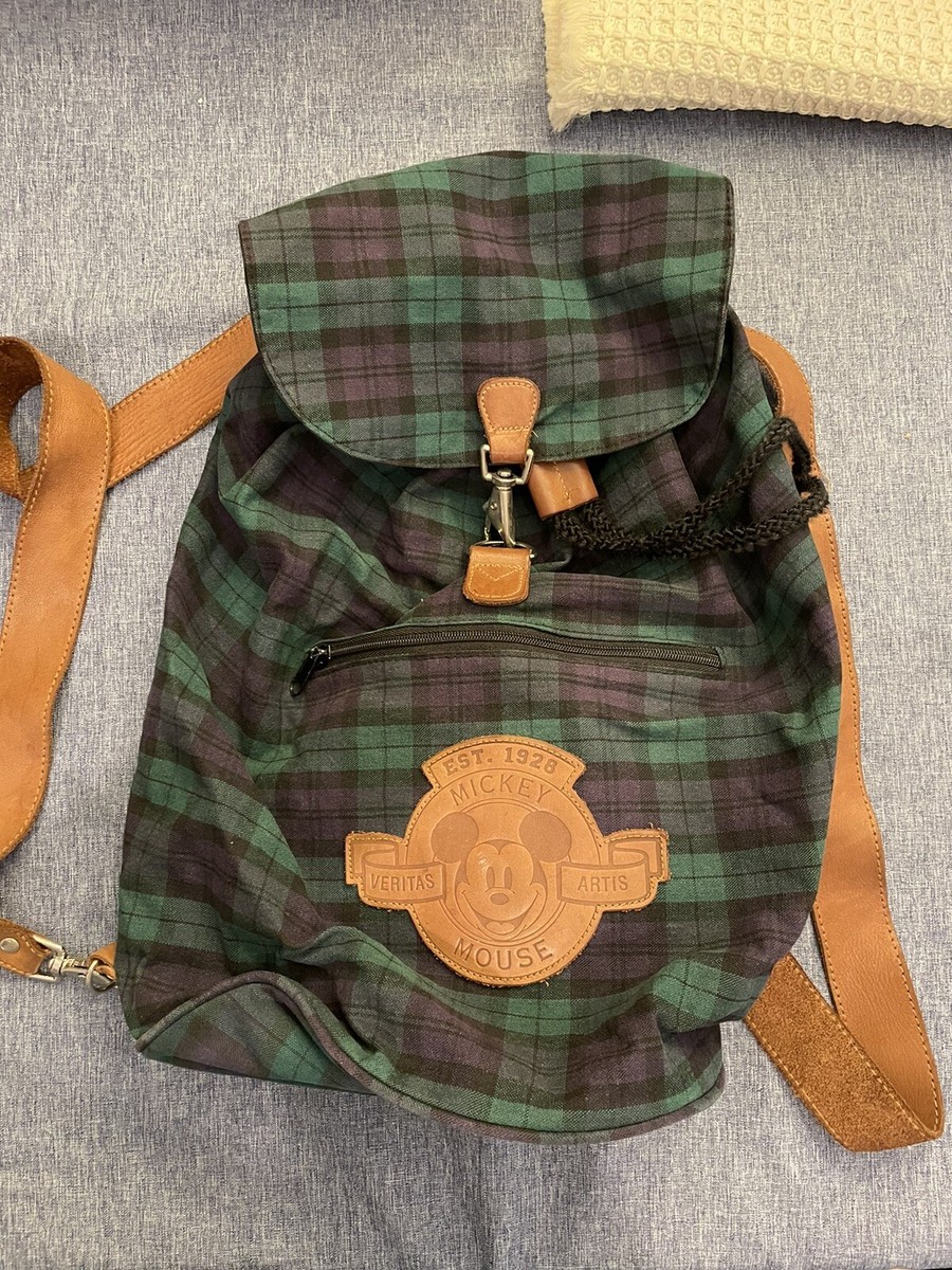 Vintage 90\'s Disney Mickey Mouse Plaid Backpack Cabincore‎ Leather Drawstring Vintage Disney Drawstring Bag Mickey Mouse & Friends 2007  main image 4