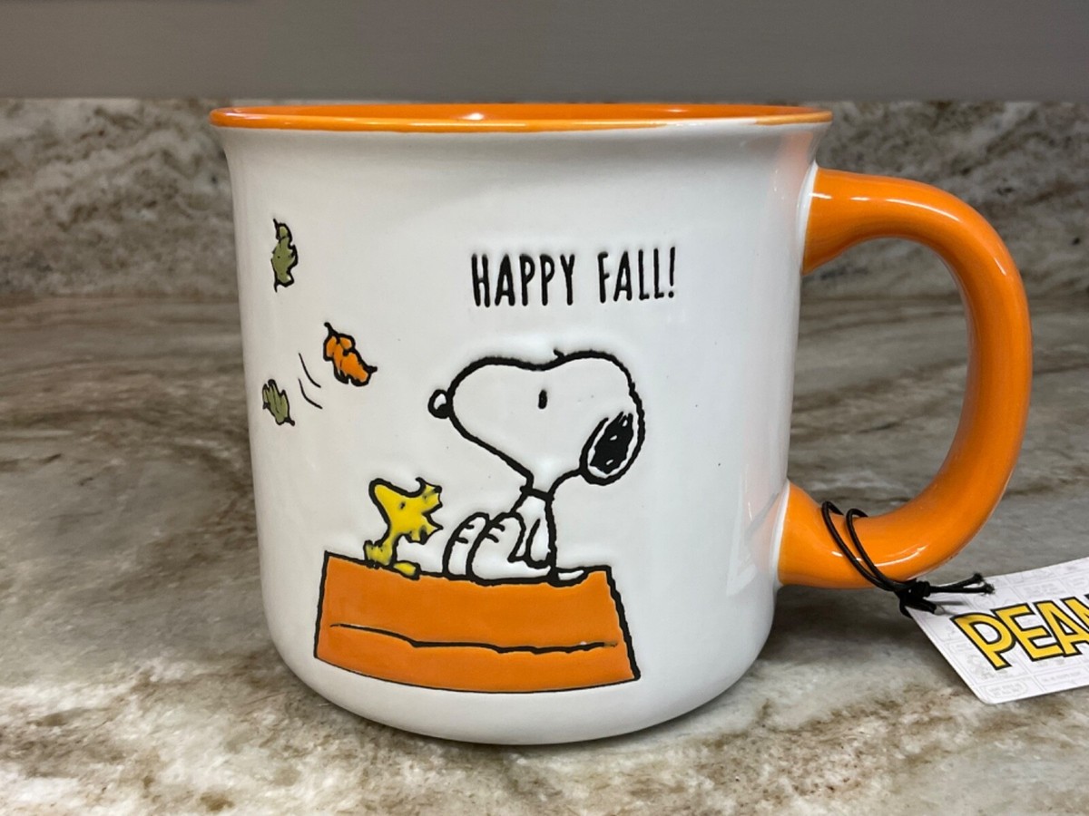 Large Coffee Mug. Snoopy And Woodstock With Colorful Falling