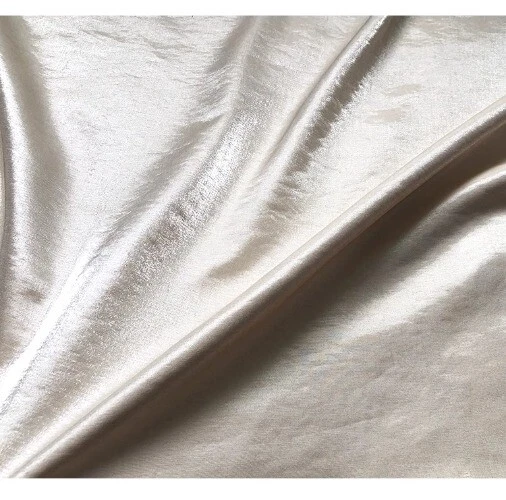 OFF WHITE Tessuto Metallizzato Scintillante Broccato di Seta per Abiti da Sera