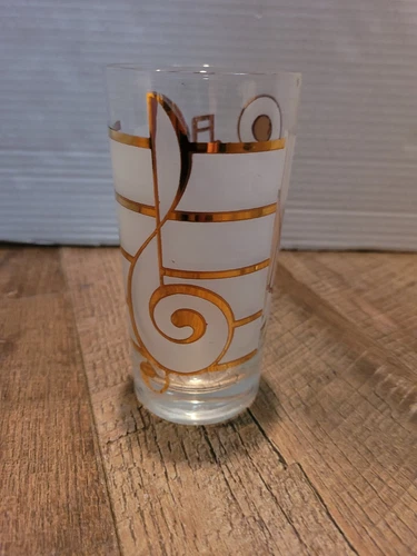 Vintage Helen Conroy Musical Theme Gold Mid Century Modern Cocktail Glass