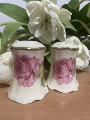 Antique O E & G Royal Austria Pink Rose Gold Salt Pepper Shakers . Excellent .