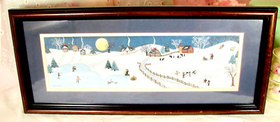 Kathy Kelleher Signed LE Offset Lithograph Winter Moon Framed Wall Hanging 1995