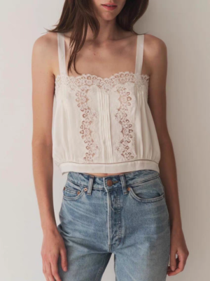 #ad #ad Women Doen Square Neck Lace Contrasting Tank Top $134.85