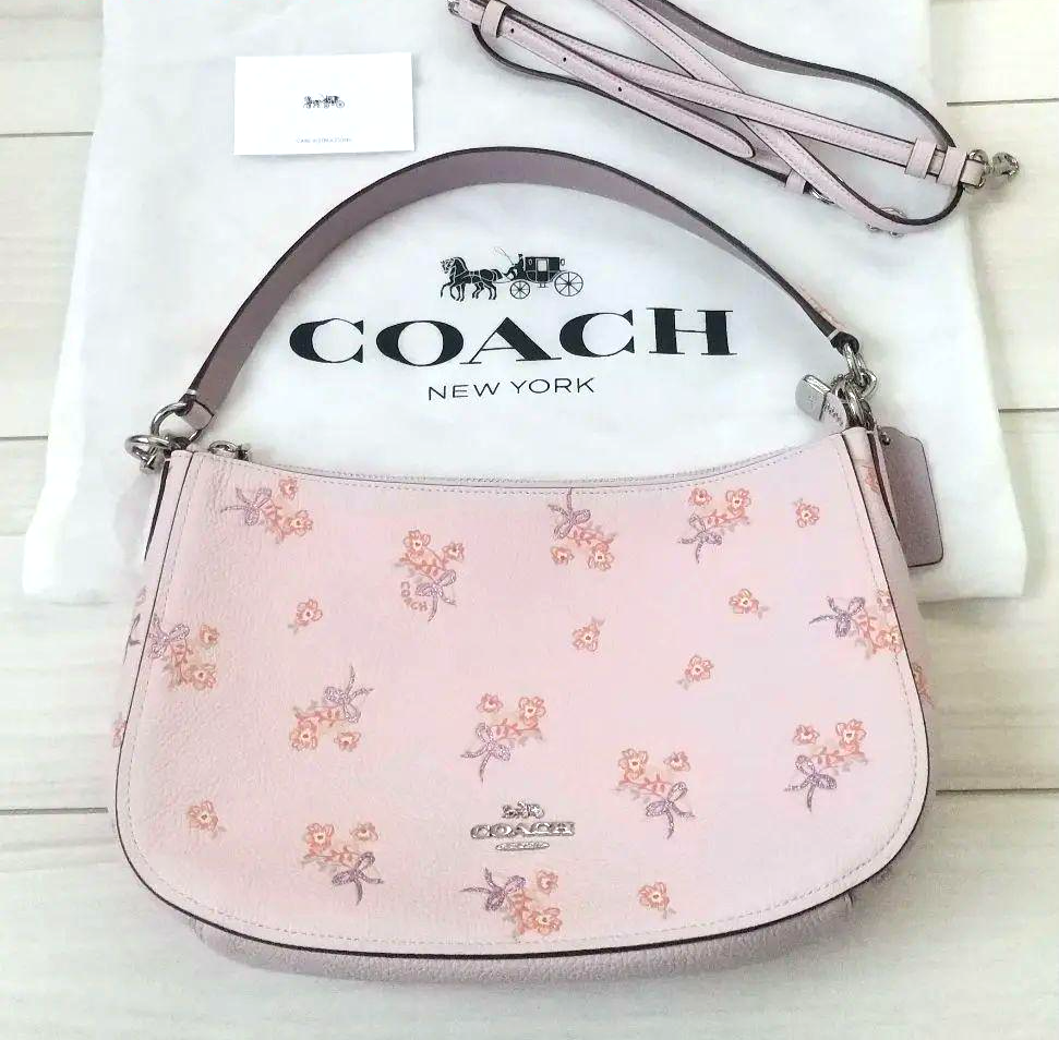COACH Chelsea Floral Bow Print Crossbody Bag in Ice Pink Pre-Owned from Japan