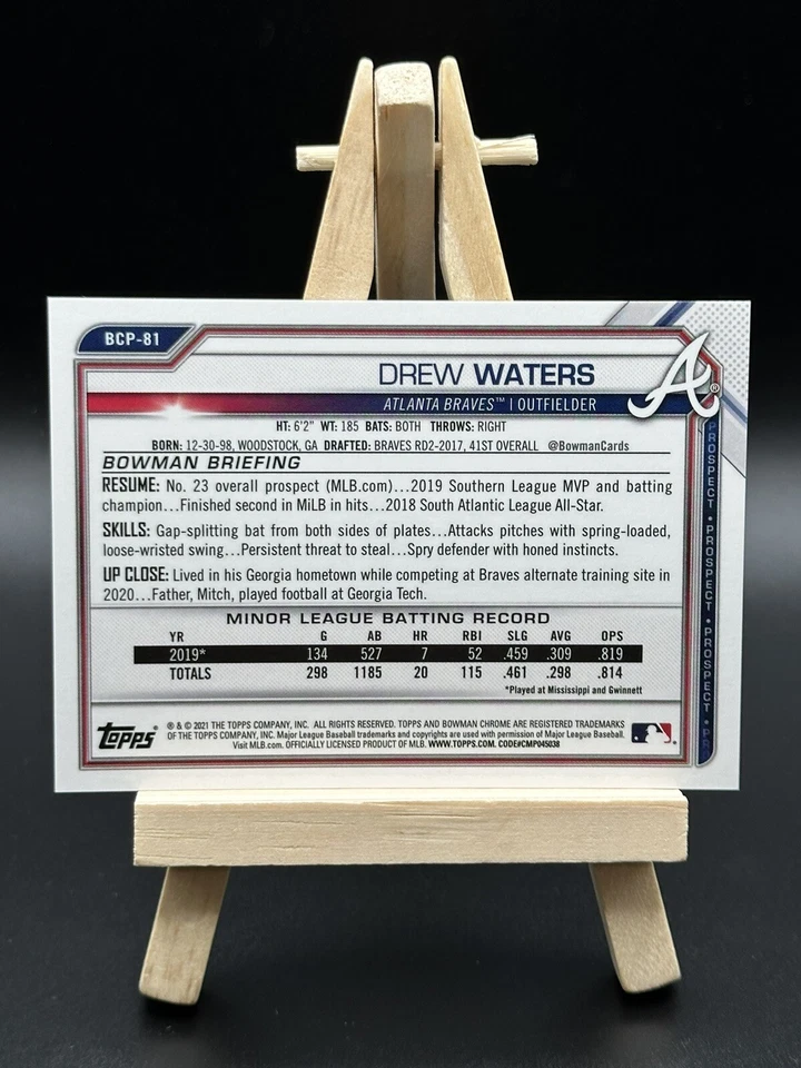 2021 Bowman Sapphire Edition Chrome Prospects RED Refractor /15 Drew Waters! - Image 2 of 2