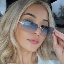Steampunk Rimless Butterfly Square Sunglasses Women Retro Hip Hop Shades Glasses