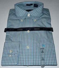 NEW IZOD Shirt Mens Small Button Down Cotton Plaid Blue EASY CARE Long Sleeve