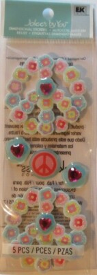 JOLEE'S BOUTIQUE PEACE SIGNS SLIM GEMS 3D 5 PC STICKERS SCRAPBOOK CRAFT GLITTER