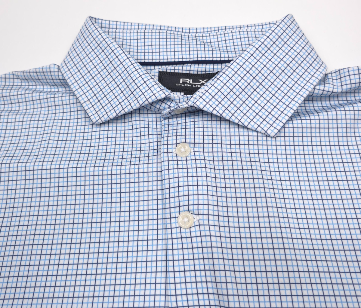 【美品】RLX GOLF RALPH LAUREN チェック ゴルフ ポロシャツ $110 RLX Ralph Lauren Golf Blue Check Performance Polo Shirt