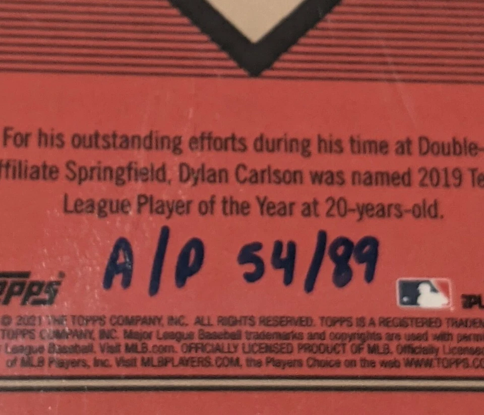 Dylan Carlson 1989 Bowman x Keith Shore - #7 - Artist Proof # to 89 - Image 3 of 3