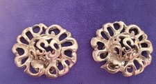 Musi Silver Metal Swirl Design Shoe Clips Vintage Elegant Costume Jewelry Signed